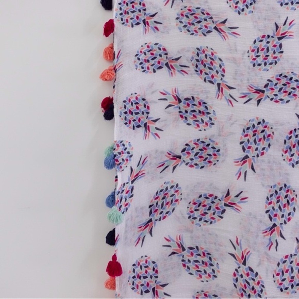 Loft Outlet Mosaic Pineapple Print Infinity Scarf w/ Multicolor Tassel Trim - Picture 8 of 10